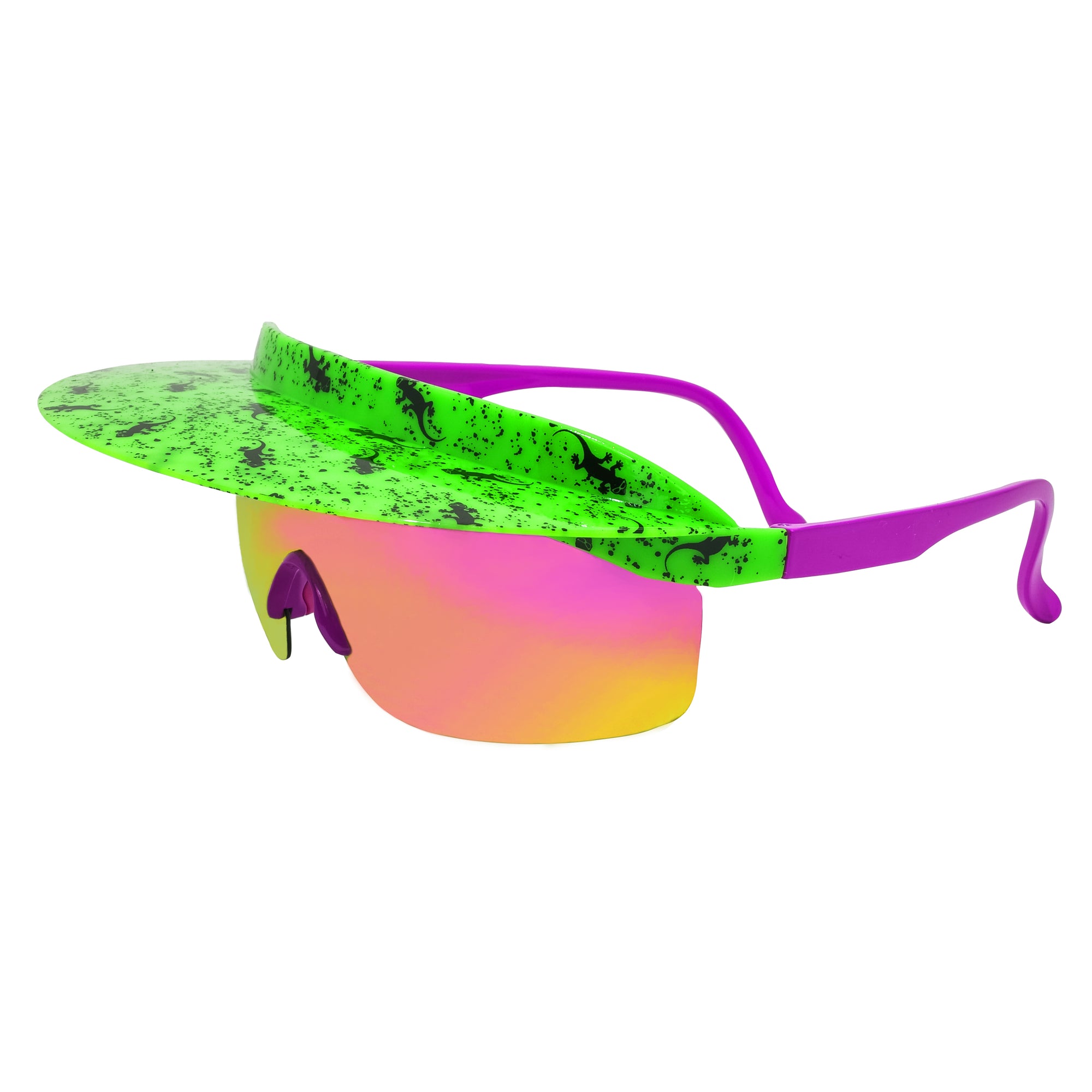 Retro Gecko Hawaii Visor Shades Sunglasses. Nostalgic green pink gecko clothing inspired UV400 Polarized visor sunglasses. B Fresh Gear