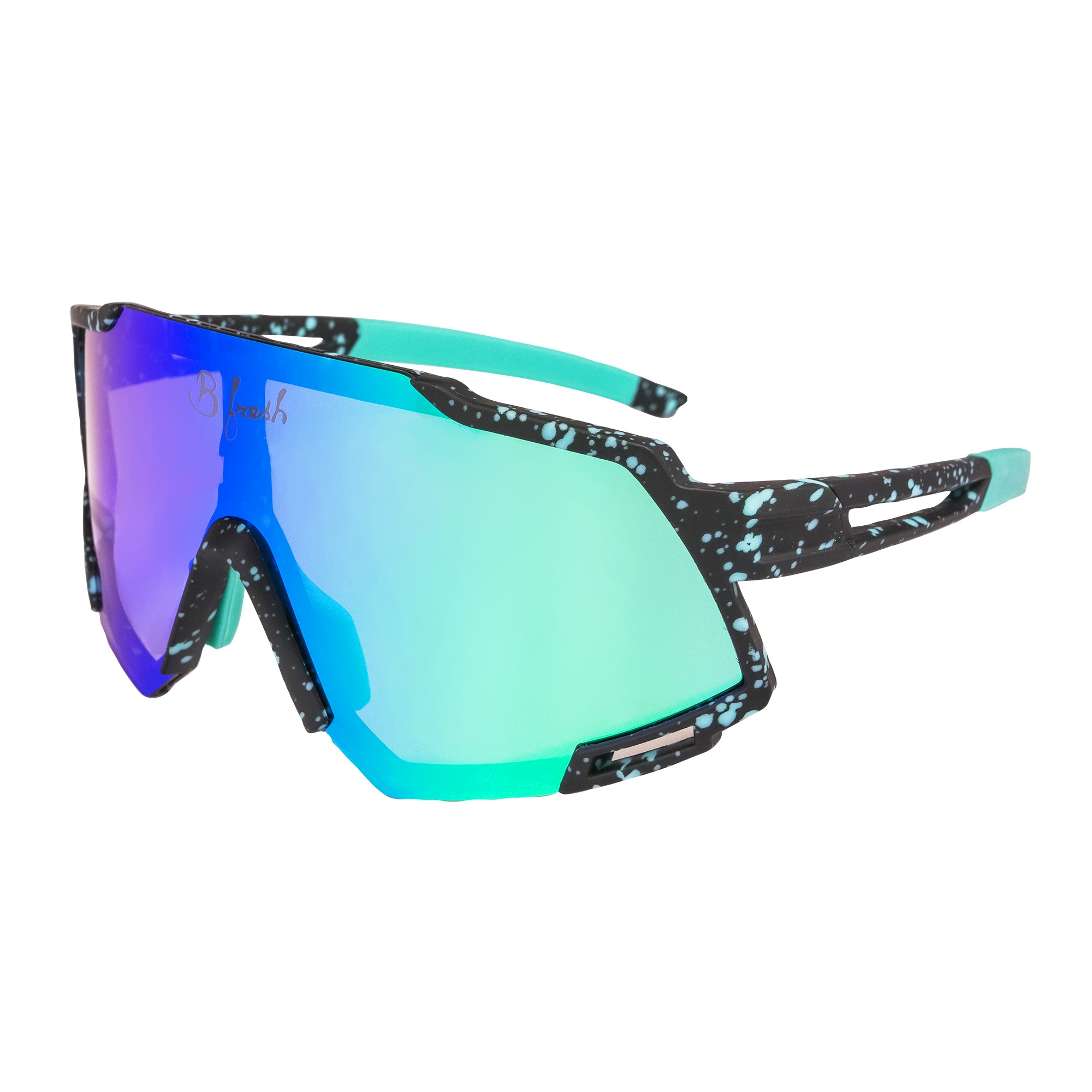 Midnight Snack Retro 80s Sunglasses Interchangeable Lenses Blue Black 90s Splatter Mens Journal Performance Eyewear Polarized UV400. B Fresh Gear.