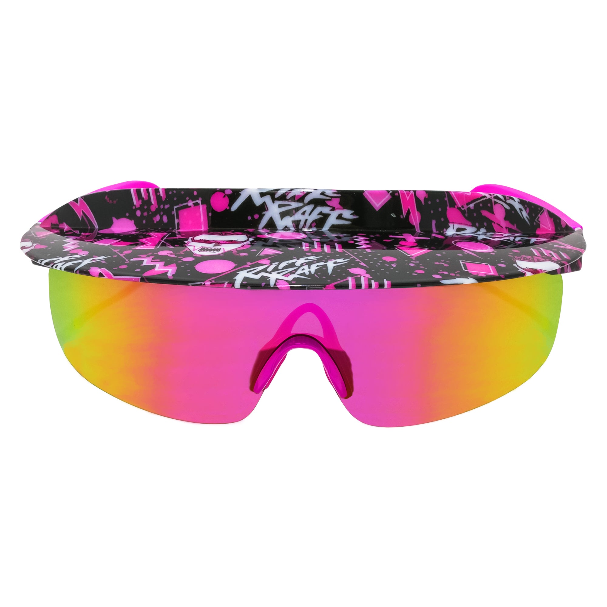 The Neon Icon 80s riff raff jody highroller inspired dale dan tony retro vintage pink and black custom Visor shade UV400 sunglasses. Fully polarized B Fresh Gear