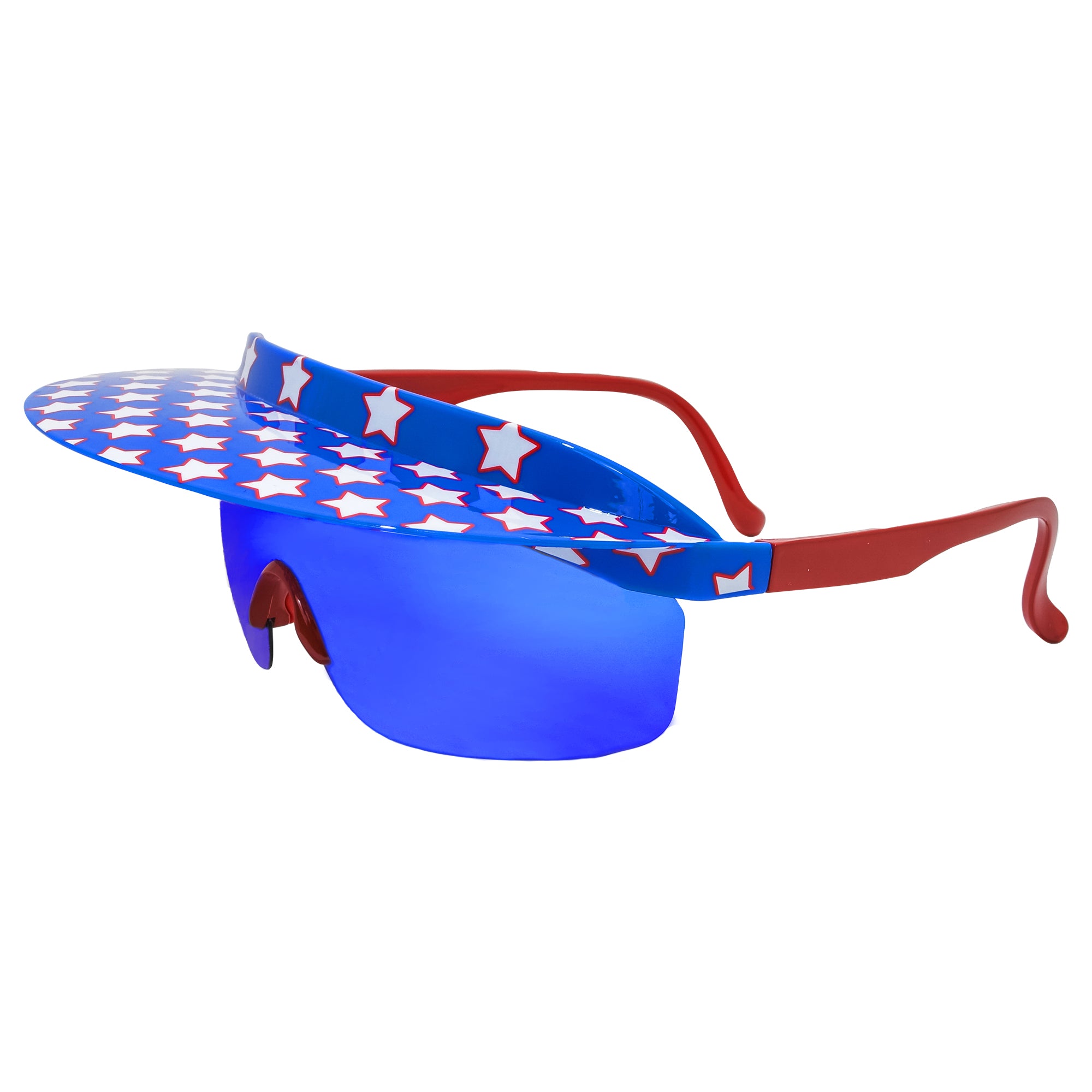 Presidential 90s 80s throwback 4th of july new years USA retro visor UV400 sunglasses. Polarized visor shades custom B Fresh Gear red white blue stars.