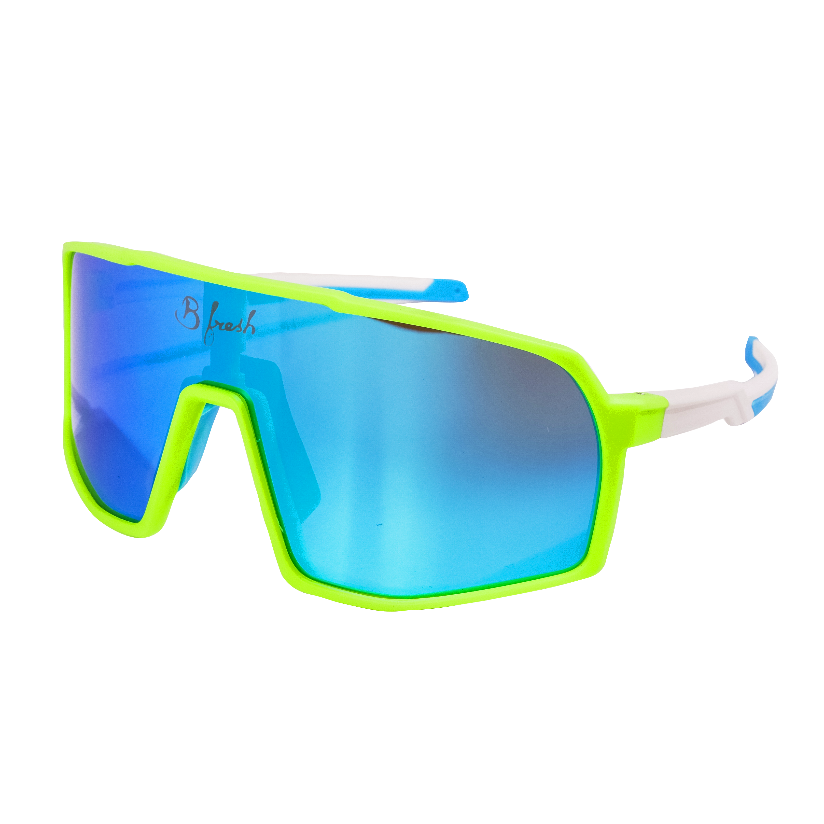 Bright Green retro wrap around mountain biking, skiing, sunglasses with interchangaeble lenses. Polarized and UV400 