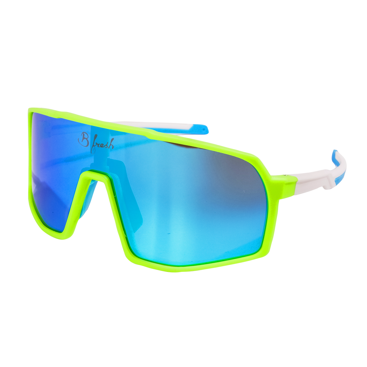 Bright Green retro wrap around mountain biking, skiing, sunglasses with interchangaeble lenses. Polarized and UV400 