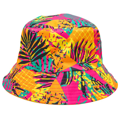 Summer Jam Reversible Retro Bucket Hat. Hawaii Tropical Red Green Yellow Orange Vintage Two Sided Bucket Hat. B Fresh Gear.