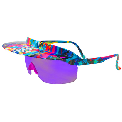 Van Dopes 80's Retro Vintage Ski Visor Shade Sunglasses. Coogi inspired throwback purple yellow red blue pink visor shade sunglasses - Polarized UV400 boats to the slopes ski glasses. B Fresh Gear